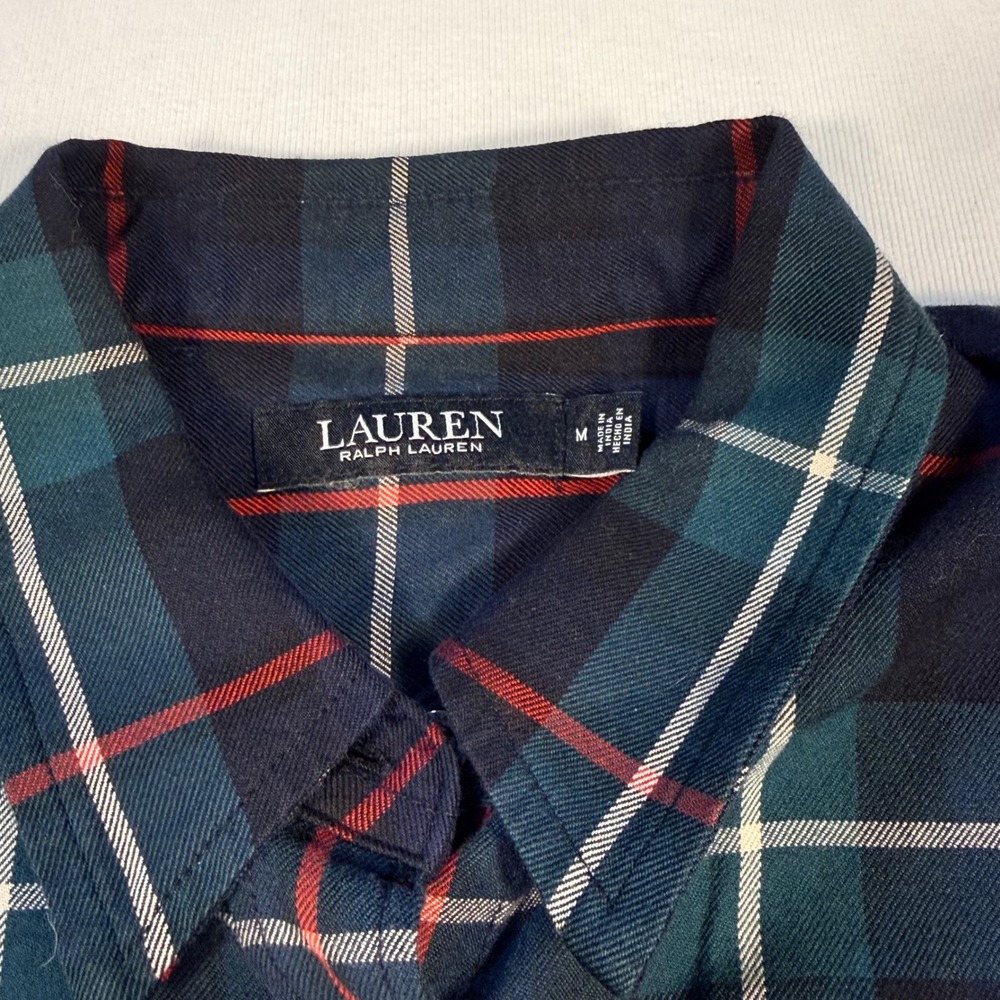 Lauren Ralph Lauren Womens M Plaid Monogram Button Down Dark Academia Preppy - Picture 2 of 16